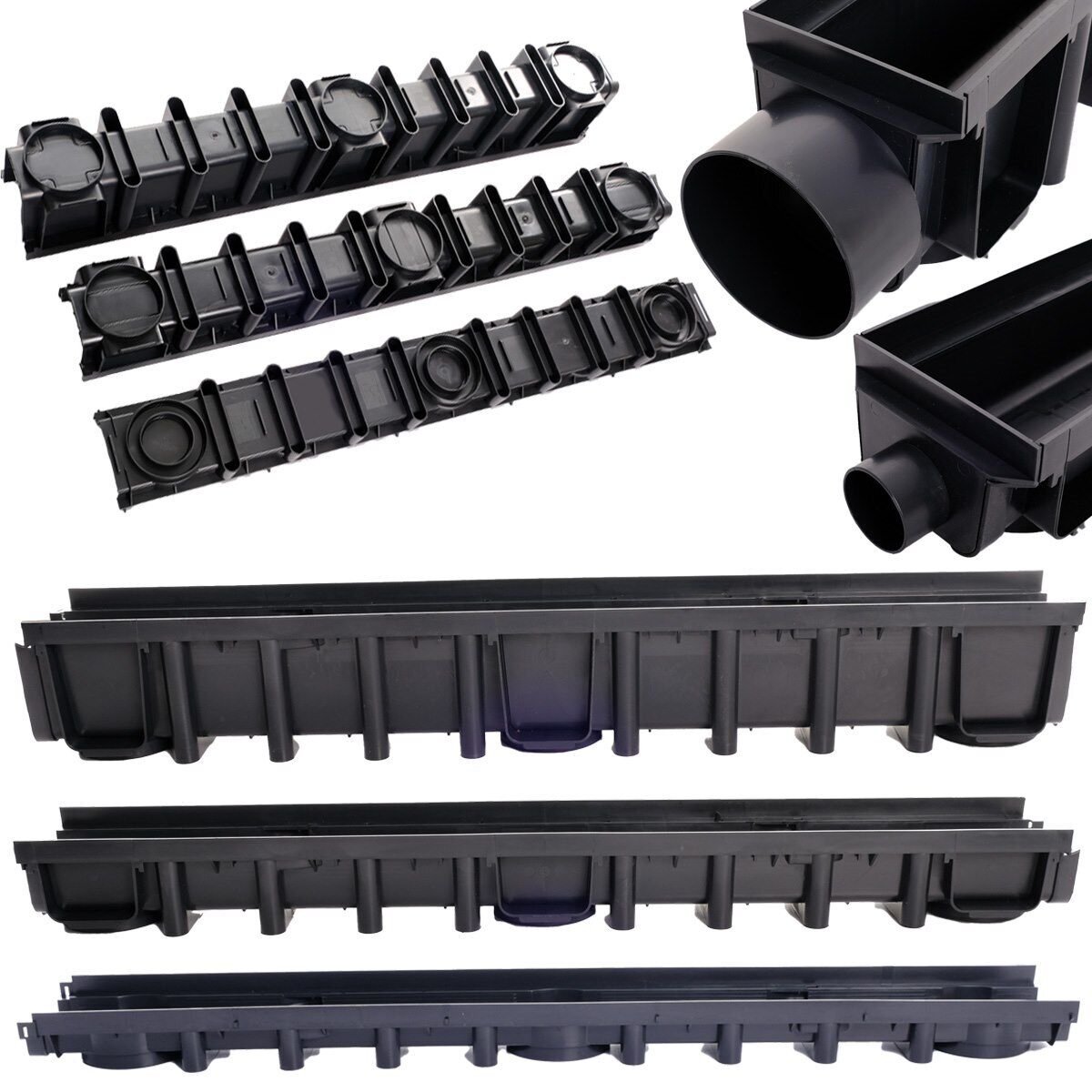 Entwässerungsrinne 131mm mit PVC-Gitter | B125 | Wählbare Länge und Tiefe 63/98/148mm