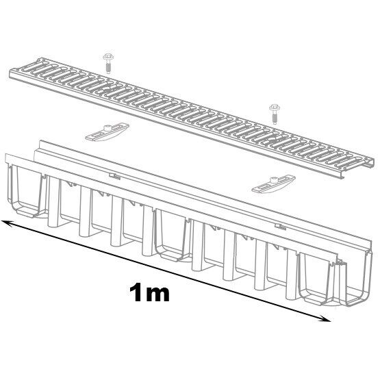 Entwässerungsrinne aus Polypropylen mit verzinktem Stahlrost, 1-10 m, A15