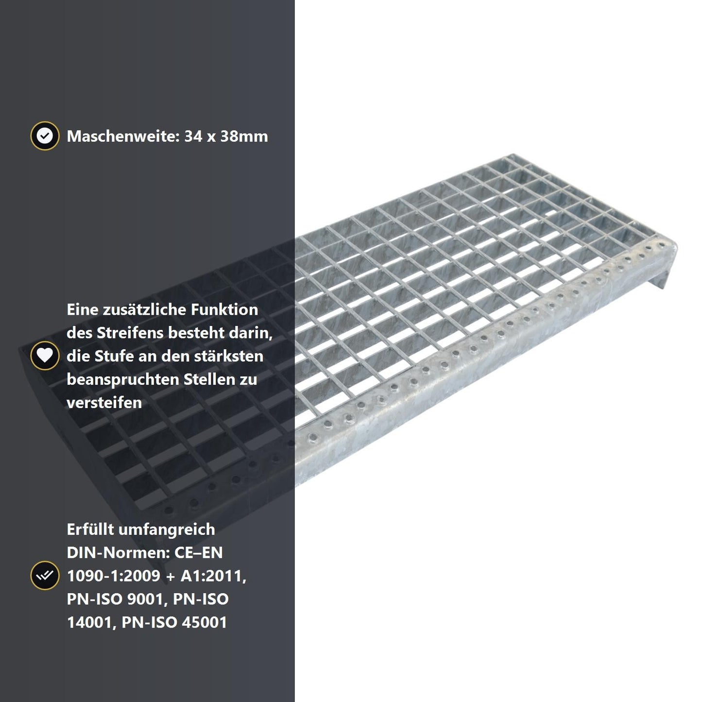 Metallstufe 270mm Treppenstufe Verzinkt Gitterroststufen 600/700/800/900/1000