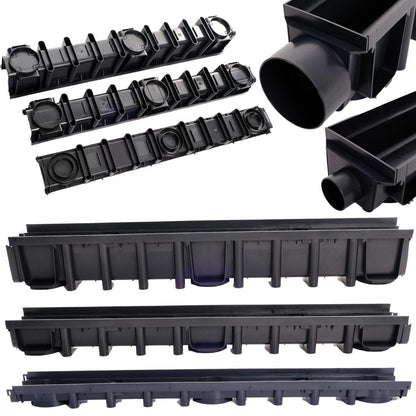 Entwässerungsrinne 131mm mit PVC-Gitter | B125 | Wählbare Länge und Tiefe 63/98/148mm